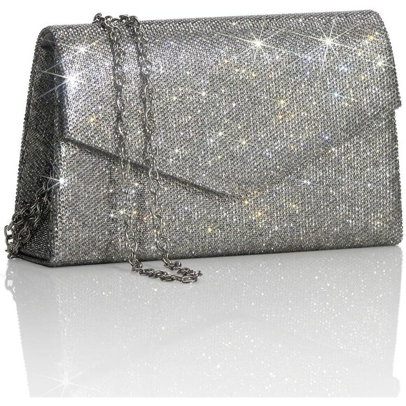 Women Gray Sparkly Rhinestone Clutch - Picture 1 of 8